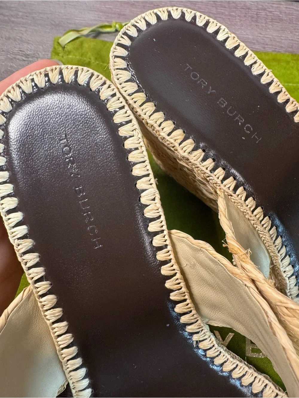 Tory Burch Everly Raffia Wedge Slide Sandals size 7 $320 EUC